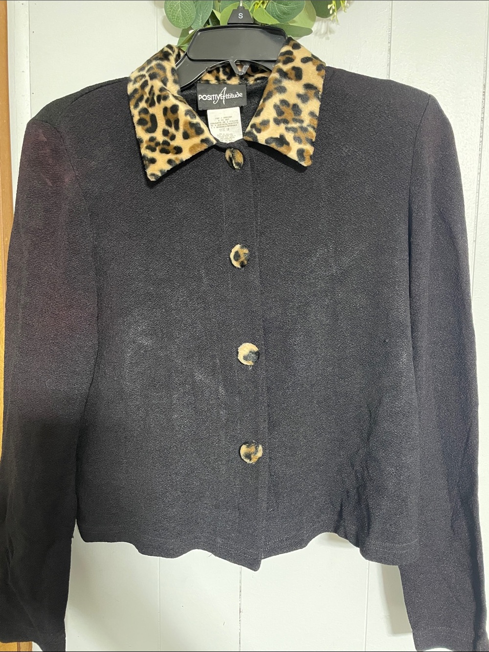 Black Jacket with Leopard-Print Collar